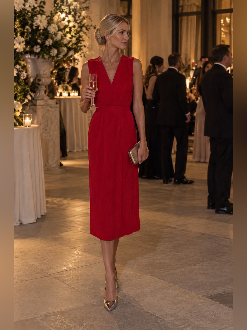 Gorgeous Red Pleated Sleeveless Dress